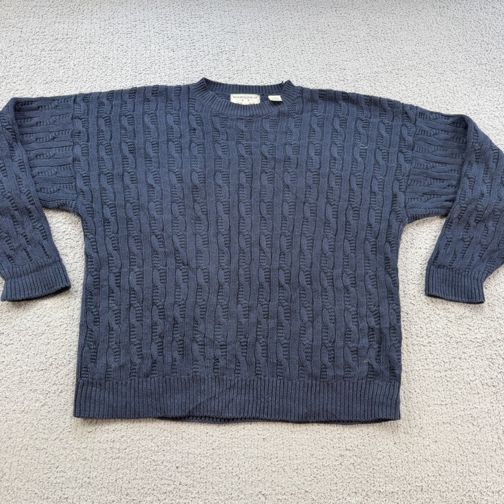 Woods & Gray Vintage Navy Blue Cable Knit Ramie Cotton Sweater Mens XL